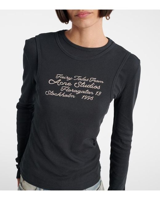 Acne Blue Logo Printed Cotton-Blend T-Shirt