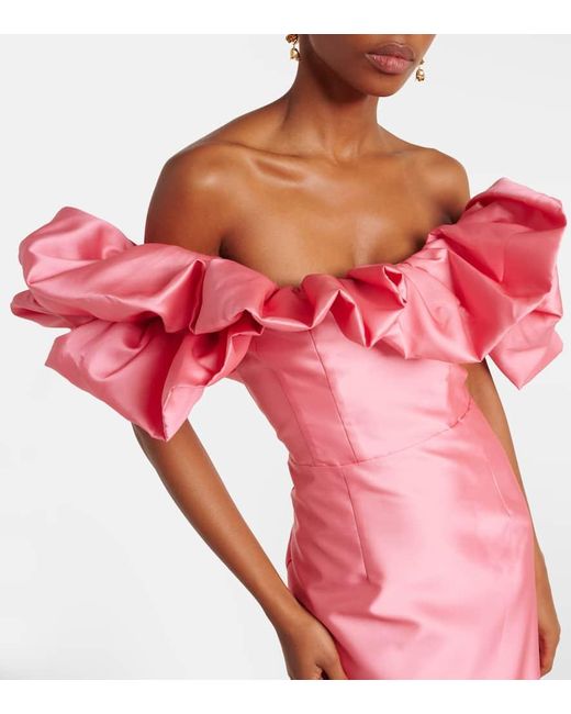 ALÉMAIS Pink Ruffled Off-Shoulder Gown
