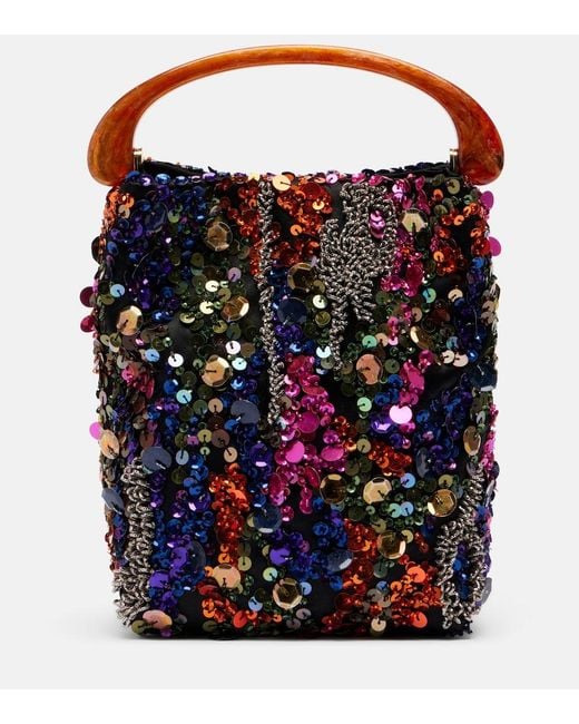 Dries Van Noten Blue Crisp Small Sequined Satin Top-Handle Bag