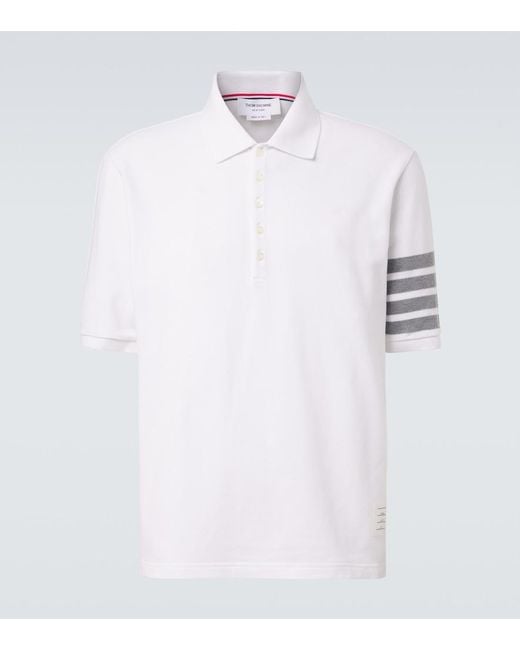 Thom Browne White 4-Bar Cotton Polo Shirt for men