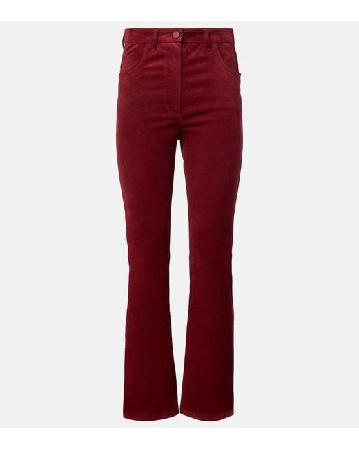 Joseph Red High-Rise Suede Slim Pants