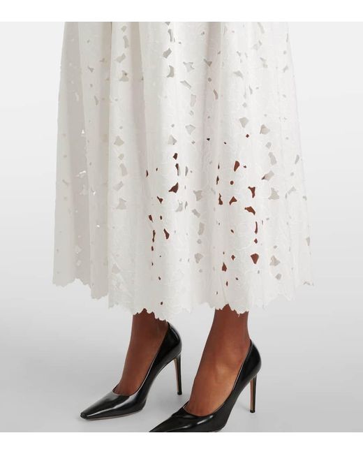 Falda Midi Fruncida De Mezcla De Algodon Erdem de color White