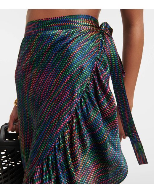 Eres Green Neon Printed Silk Satin Wrap Skirt