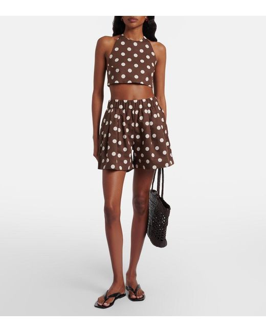 Asceno Brown Marseille Linen And Cotton Crop Top