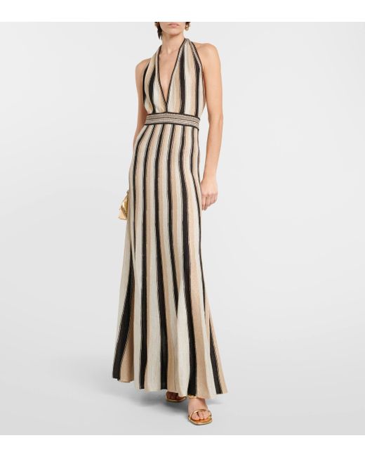 Camilla Metallic Striped Halterneck Knit Maxi Dress