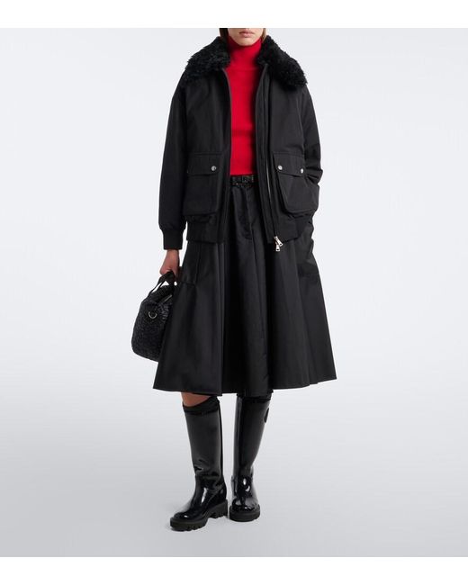 Moncler Black Rougequeue Shearling-Trimmed Down Jacket