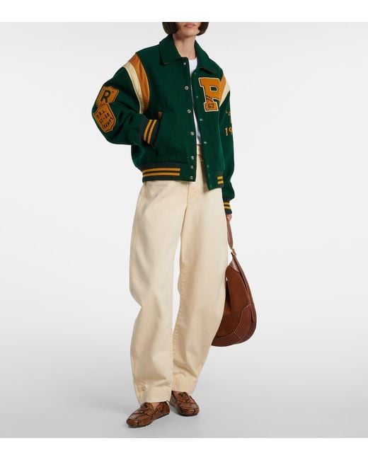 Chaqueta Varsity En Mezcla De Lana Con Piel Polo Ralph Lauren de color Green