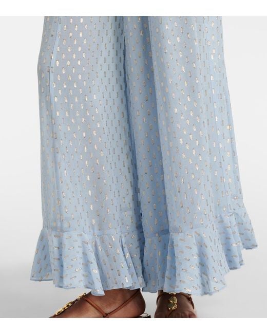 Zimmermann Blue Daylight Semi-Sheer Chiffon Wide-Leg Pants