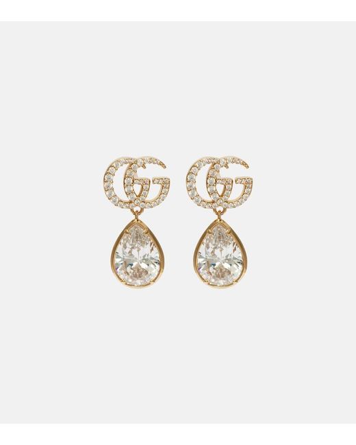 Gucci White Gg Marmont Crystal-Embellished Drop Earrings