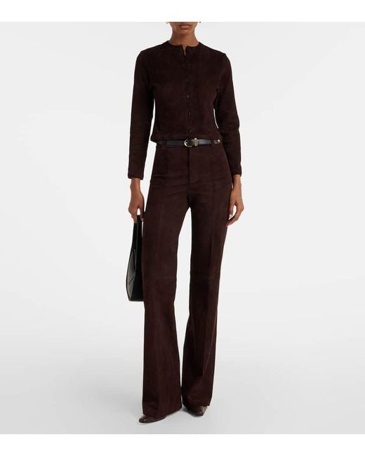 Stouls Purple Lizzy High-Rise Suede Wide-Leg Pants