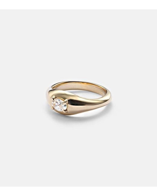 STONE AND STRAND White Essential 14Kt Pinky Ring With Diamonds
