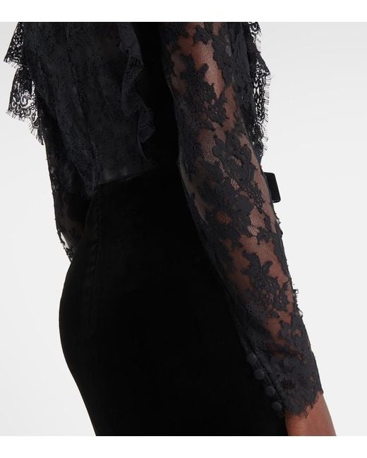 Alessandra Rich Black Lace-Velvet Gown
