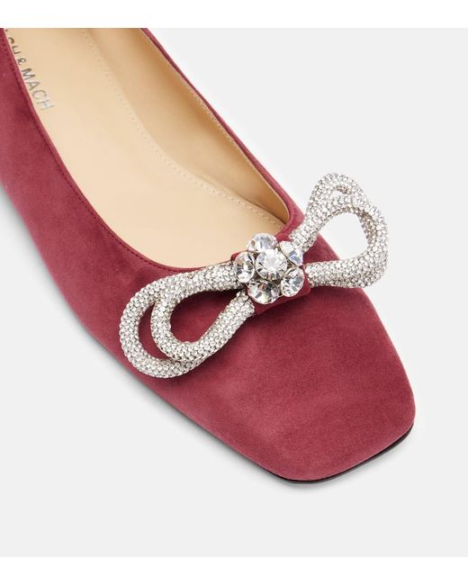 Mach & Mach Red Ballerinas Double Bow Aus Veloursleder Mit Kristallen
