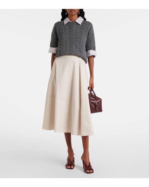 Max Mara White Desy Cotton Poplin Midi Skirt