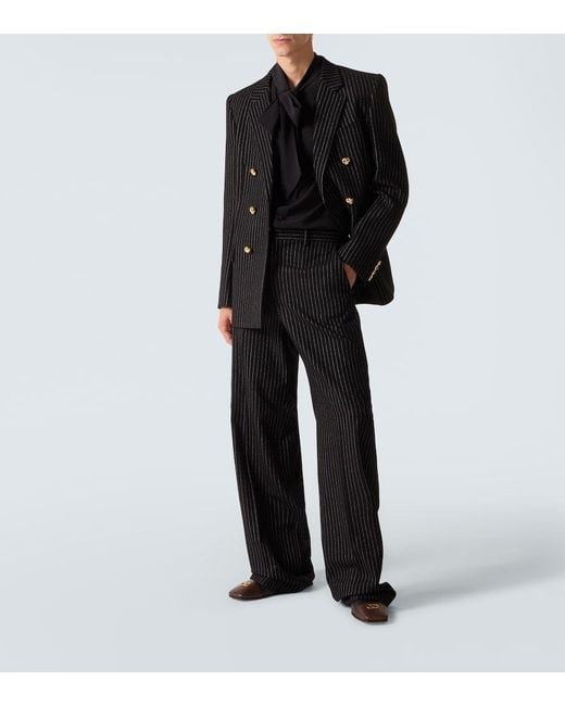 Valentino Black Chalk Stripe Wool And Silk Blazer for men