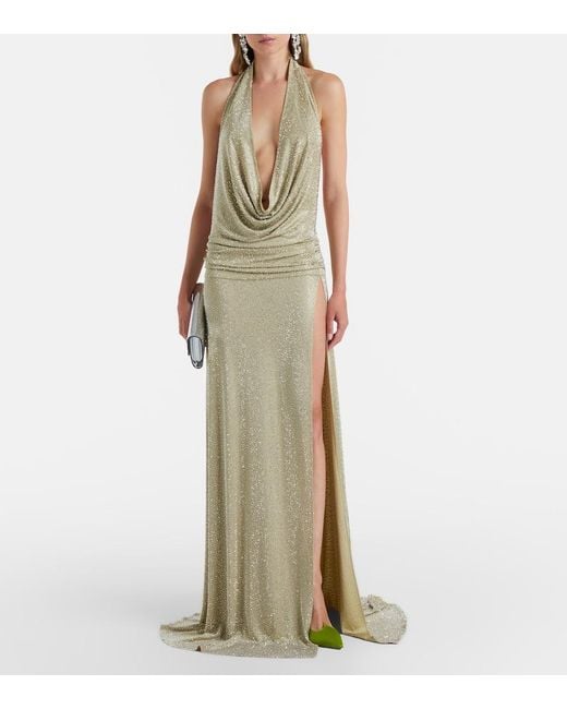 The New Arrivals Ilkyaz Ozel Natural Embellished Halterneck Gown