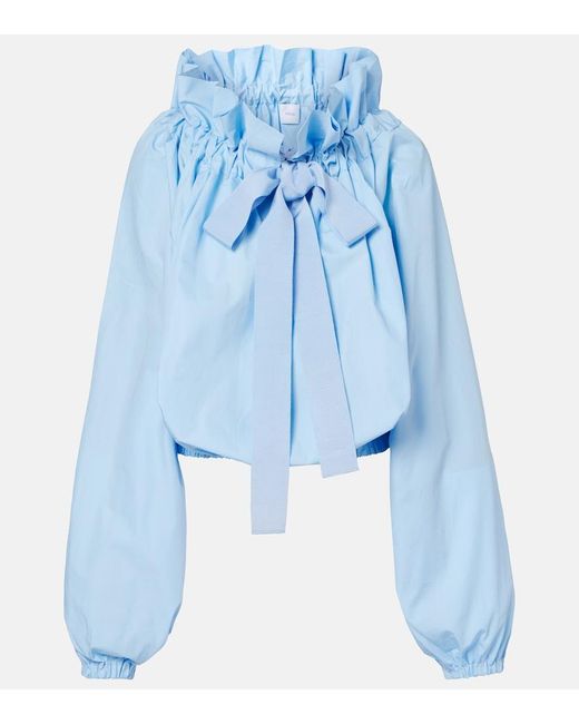 Patou Blue Tie-Neck Cotton Blouse
