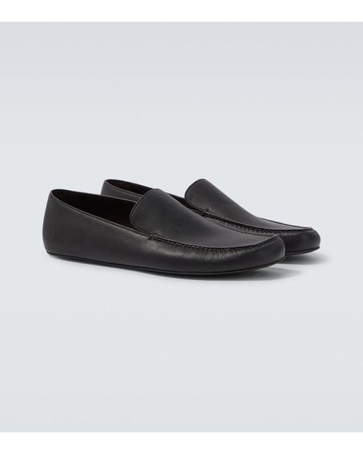 The Row Black Leo Leather Loafers for men