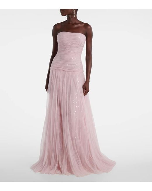 Marmar Halim Pink Caped Pleated Bustier Gown