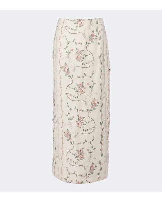 Agua Bendita Natural Lirica Floral Embroidered Linen Maxi Skirt