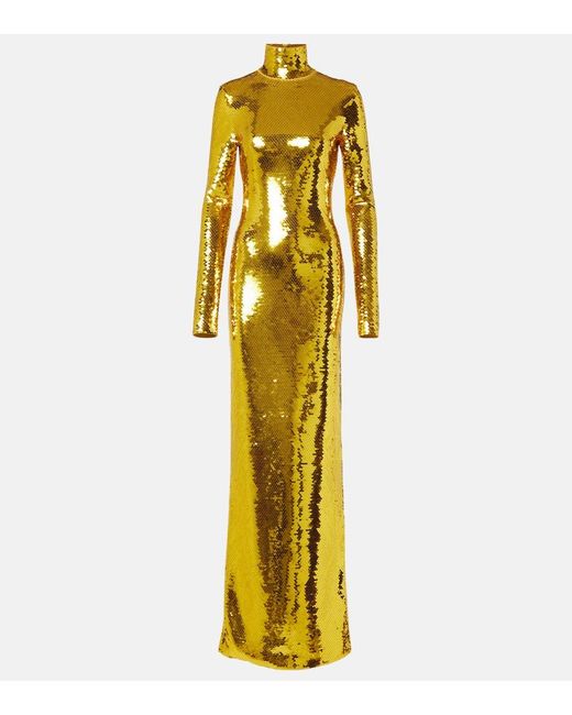 Bottega Veneta Sequined Turtleneck Gown in Metallic | Lyst UK