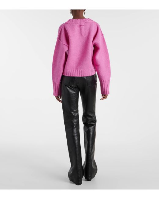 Acne Pink Kryptona Cropped Wool Sweater