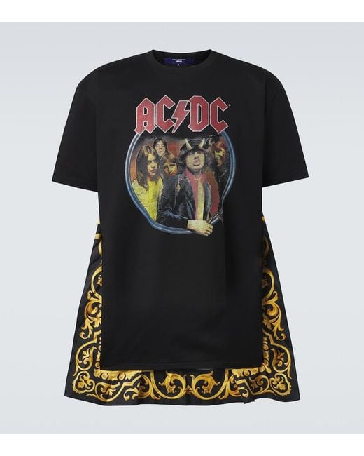Junya Watanabe Black Ac/Dc Printed Caped Cotton Jersey T-Shirt for men