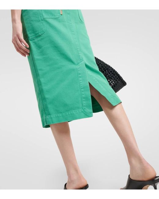 Max Mara Green Werther Cotton Drill Midi Skirt