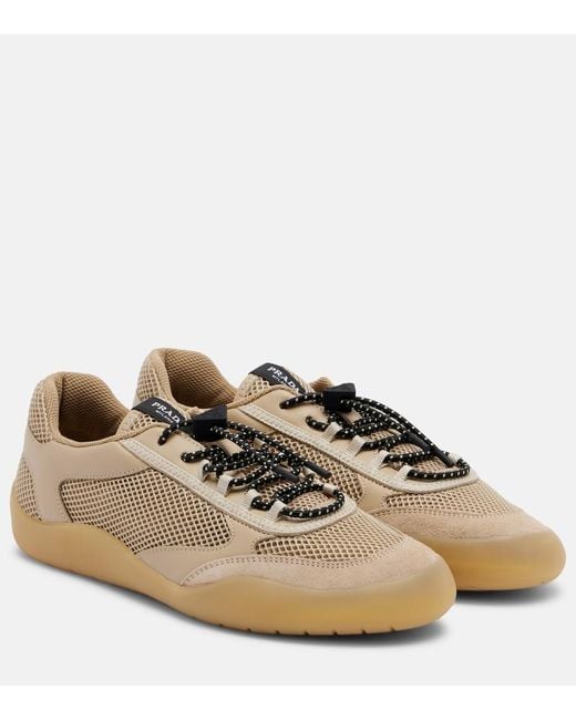 Prada Brown Speedrock Leather-Trimmed Sneakers