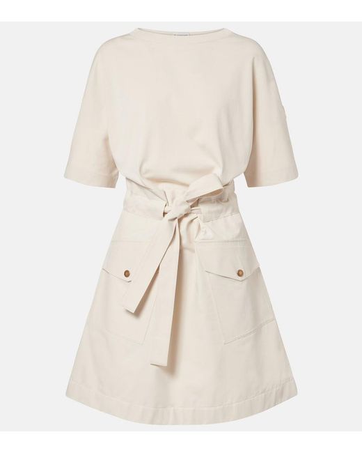 Moncler Natural Belted Cotton-Blend Jersey Minidress