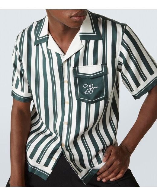 Wales Bonner Green June Striped Silk Bowling Shirt for men