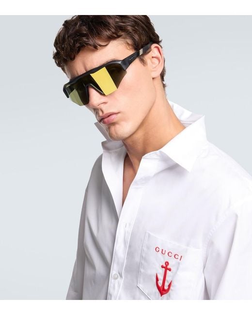 Gucci Black Logo Shield Sunglasses for men