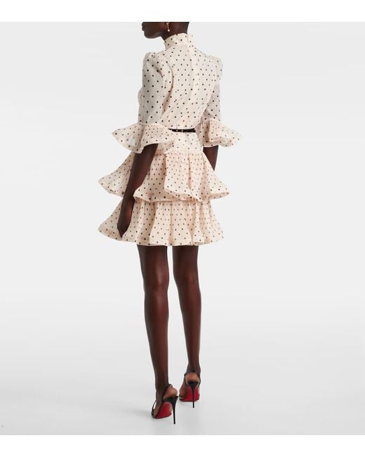 Zimmermann Natural Polka-Dot Ruffled Minidress