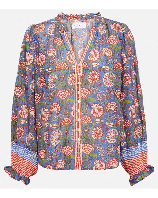 Velvet Blue Top Marcella Aus Einem Baumwollgemisch