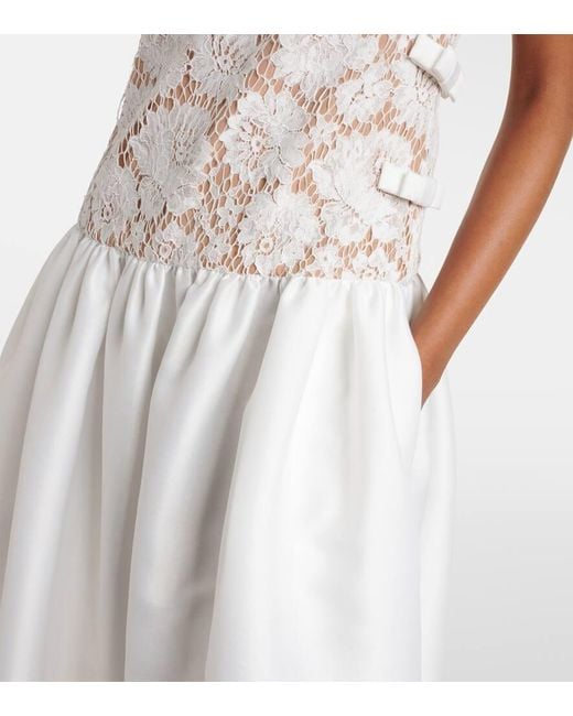 Self-Portrait White Bow-Detail Lace And Satin Maxi Dress