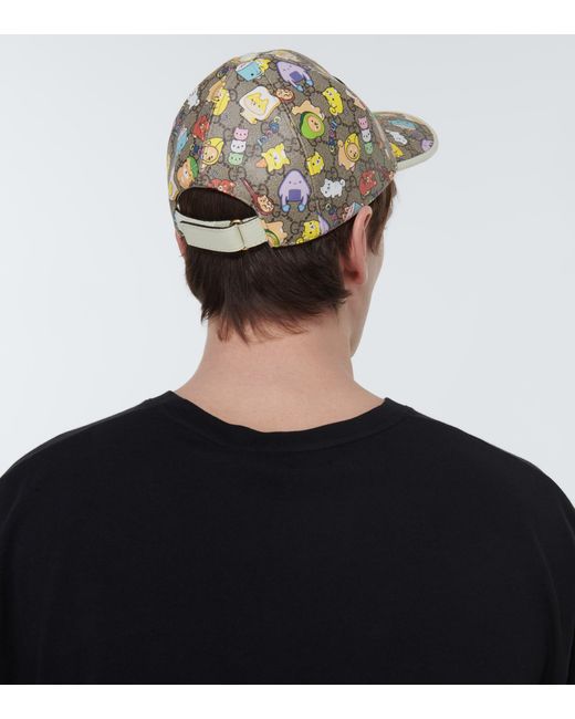 Gucci Kawaii Floral Leather-trimmed Cap in Metallic for Men  display picture 2