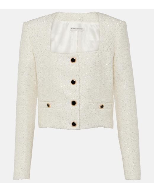 Alessandra Rich White Sequined Tweed Jacket