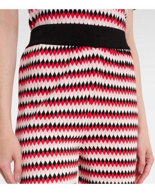 LaDoubleJ Red Checkers Knitted Wide-Leg Pants