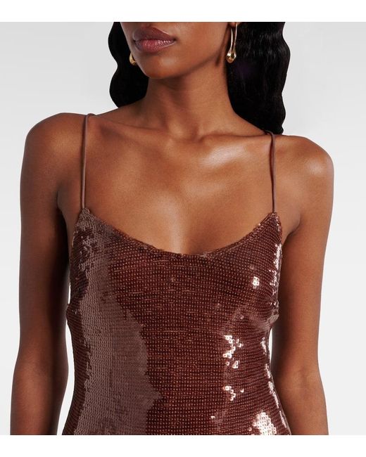The New Arrivals Ilkyaz Ozel Brown Sequined Gown