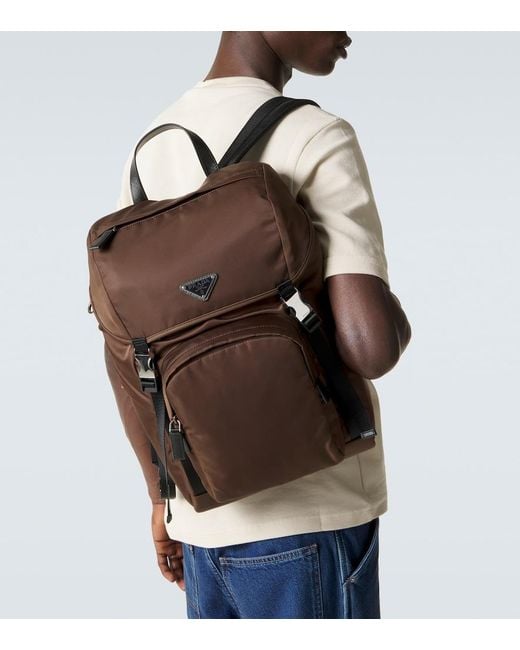 Prada Brown Re-Nylon Leather-Trimmed Backpack for men