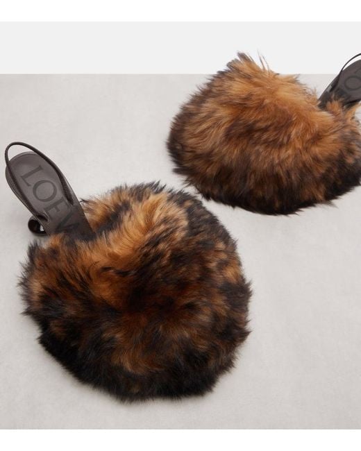 Loewe Brown Toy 90 Shearling Slingback Pumps