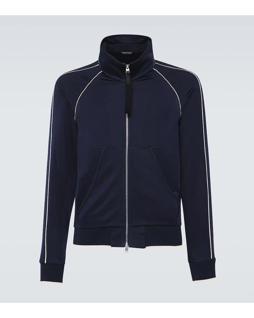 Tom Ford Blue Slim-Fit Leather-Trimmed Tech-Jersey Track Jacket for men