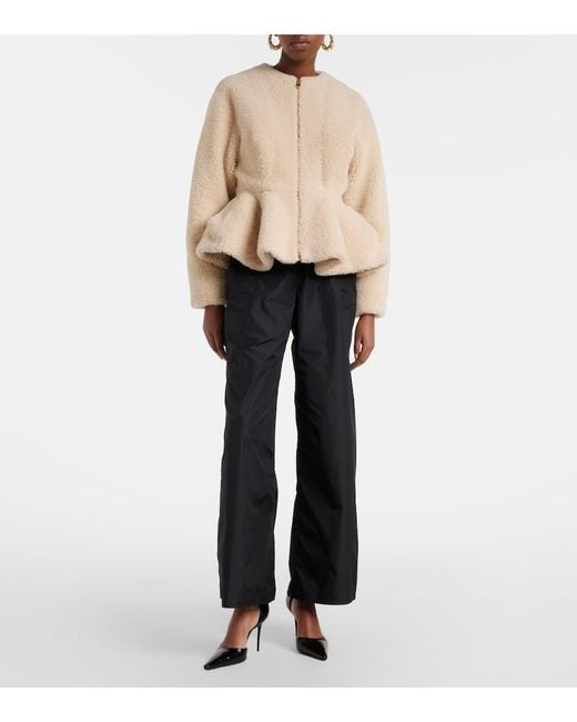 Alaïa Natural Peplum Shearling Jacket