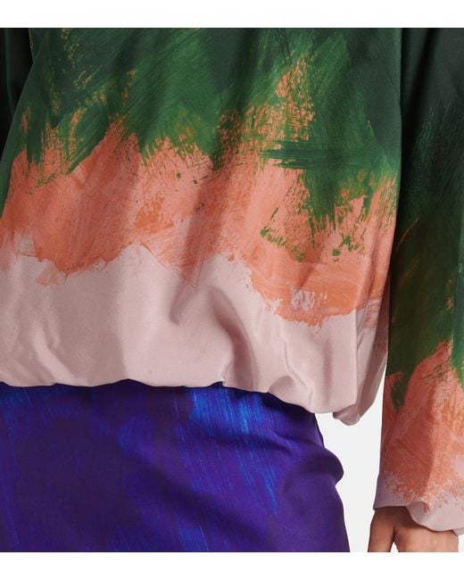 Dries Van Noten Green Ombre Silk-Blend Top