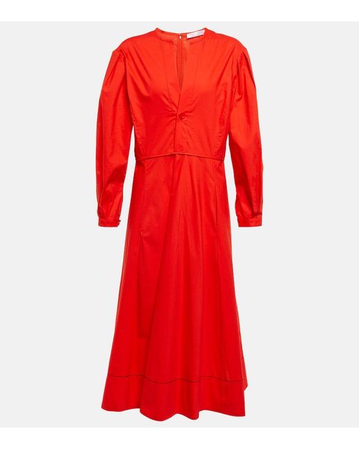 Proenza Schouler Red White Label Cotton Poplin Midi Dress