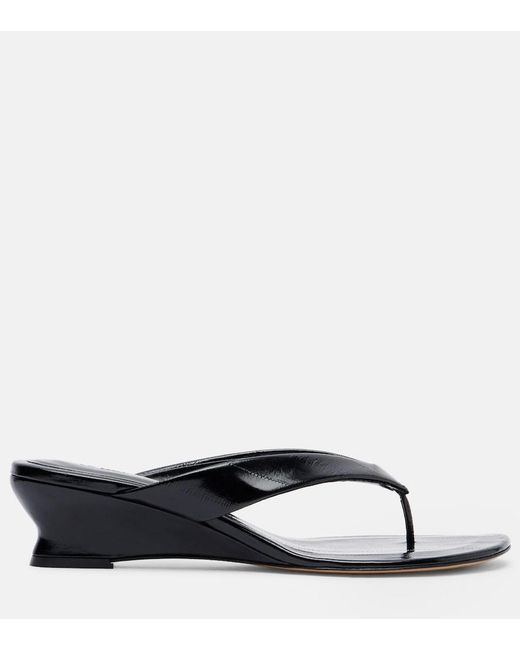Le Monde Beryl Black Micro Wedge Leather Thong Sandals