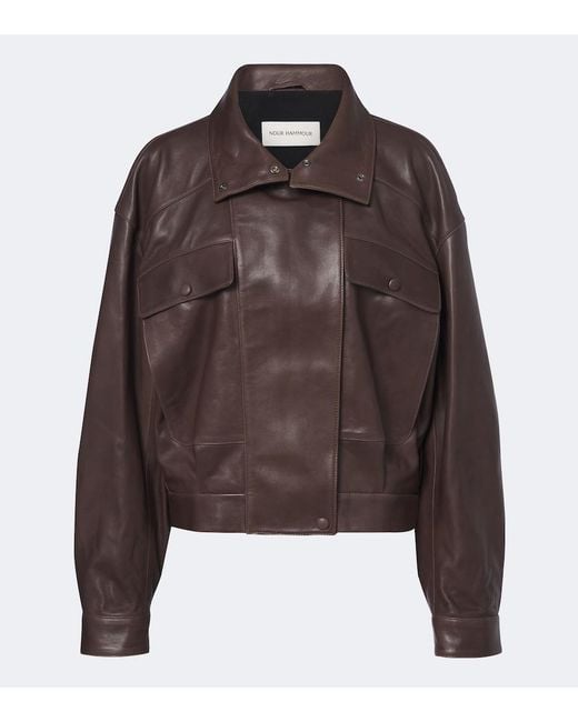 Nour Hammour Brown Quincy Leather Blouson Jacket
