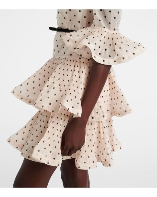 Zimmermann Natural Polka-Dot Ruffled Minidress