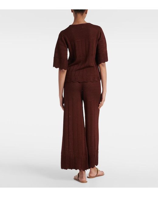 Eres Red Reverie Open-Knit Cotton-Blend Top