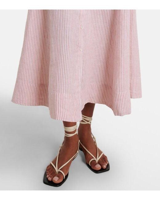 Polo Ralph Lauren Pink Striped Linen Midi Dress
